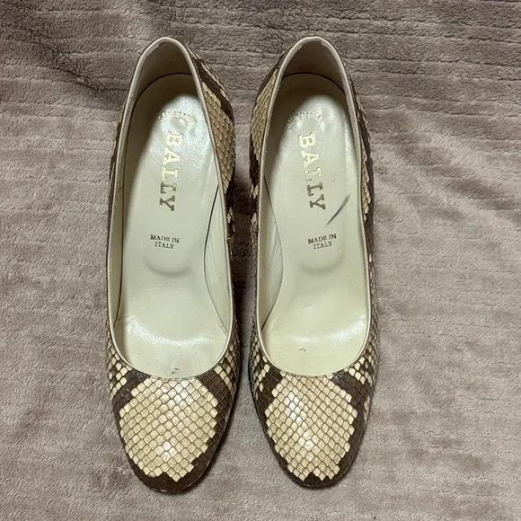 Bally Women's Beige and Brown Snakeskin Heels - Picture 6 of 6